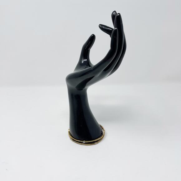 Set of 2 Gold Tone Bangle Bracelets Rhinestone Gems Patina Look Costume Fashion - Picture 8 of 8